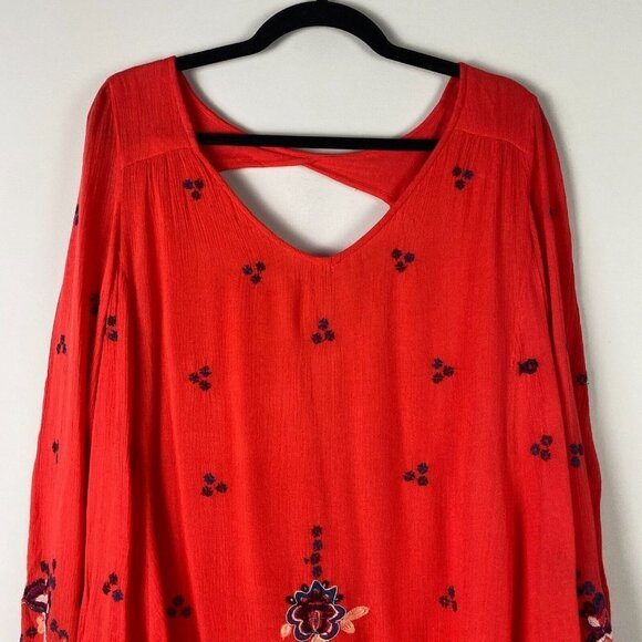 Free People Oxford Embroidered Floral Shift Mini Dress Red Combo Small - Picture 2 of 10